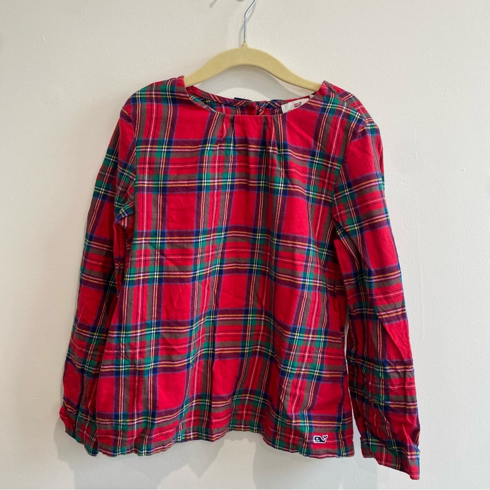 Vineyard Vines Kids Red and Green Plaid Blouse XS